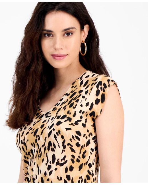 INC International Concepts Black Petite Double-v-neck Cap-sleeve Top