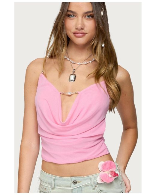 Edikted Pink Beaded Deep Cowl Neck Backless Top
