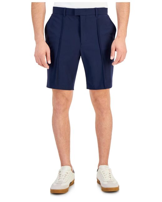 Alfani Blue Alfatech Regular-fit Pintucked 10" Suit Shorts for men