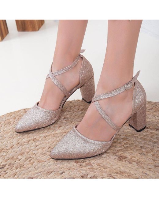 Forever & Always Shoes White Sina Criss Cross High Block Heels