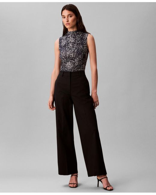 Calvin Klein Black Sleeveless Printed Mock-neck Top