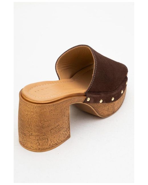Forever & Always Shoes Brown Pull Leather Platform Mules ()