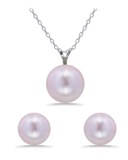 Macy's Pink Shell Pearl Pendant And Freshwater Shell Pearl Stud Necklace And Earring Set