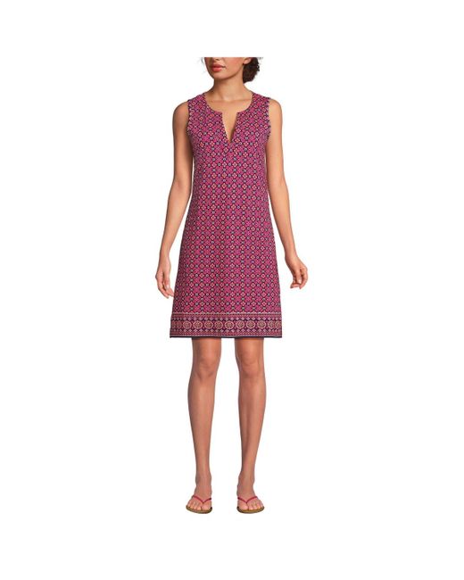 Lands' End Red Cotton Jersey Sleeveless Swim Cover-up Dress Print