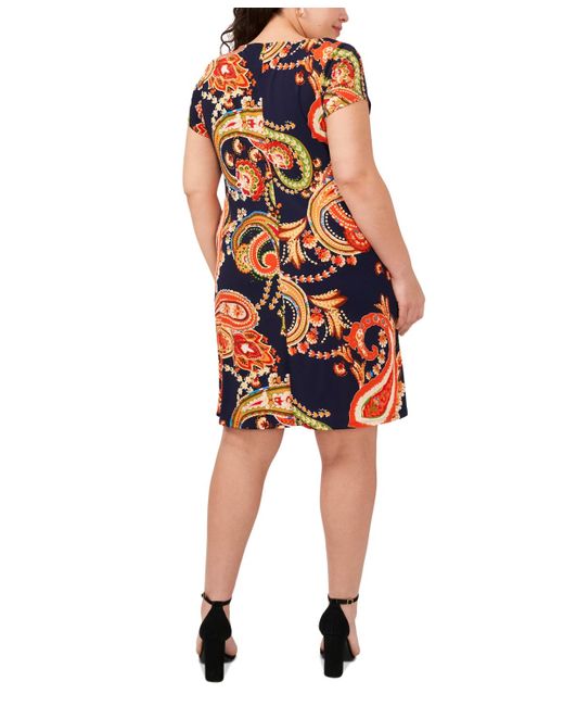Msk Orange Plus Size Printed Short-sleeve Swing Dress