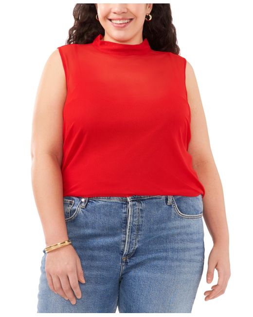 Vince Camuto Red Plus Size Sleeveless Mock-neck Top