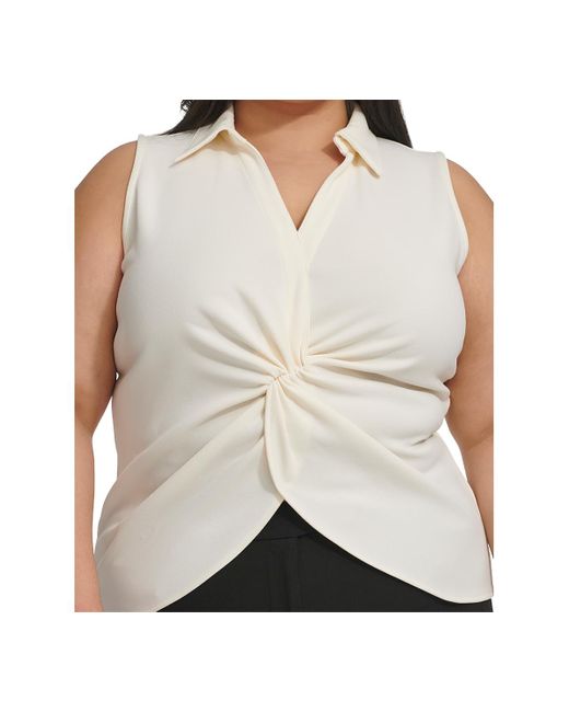 Calvin Klein Natural Plus Size Collared Twist-front Blouse