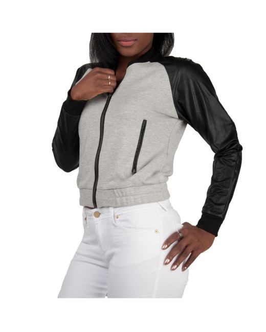 Poetic Justice Curvy French Terry Long Sleeve Bomber Jacket in Gray | Lyst