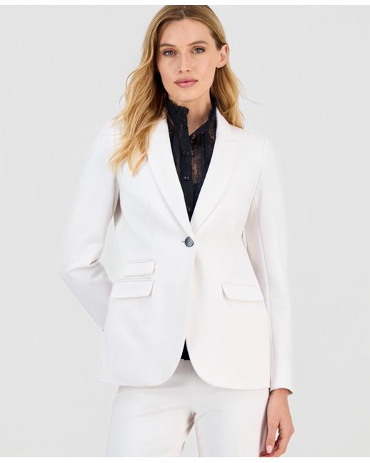 Anne Klein White Notched Collar One-button Blazer