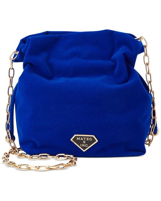 INC International Concepts Blue Mateo For Inc Velvet Bucket Bag, Created For Macy's