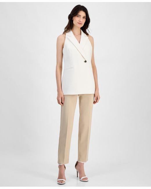 Anne Klein White Sleeveless Notched-collar One-button Blazer