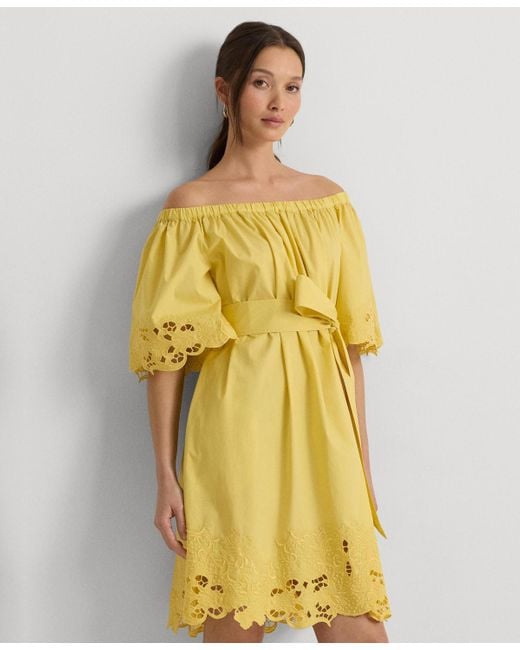 Lauren by Ralph Lauren Yellow Cotton Off-the-shoulder Dress