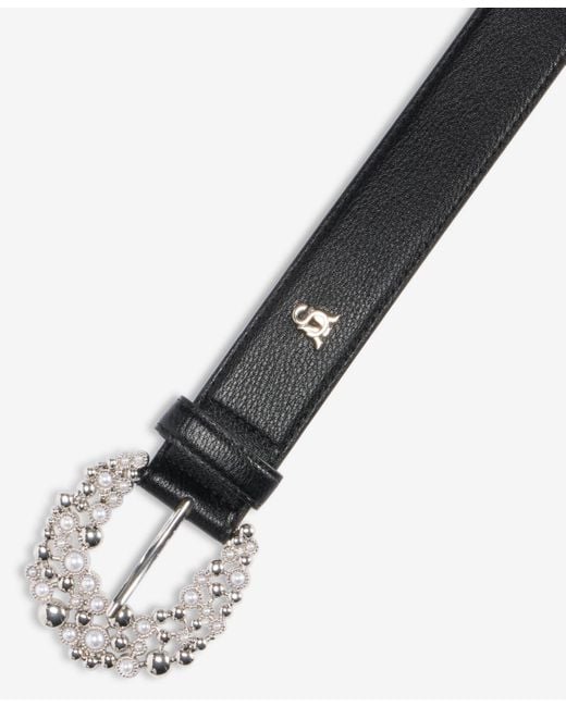 Steve Madden Black Imitation Pearl Buckle Belt