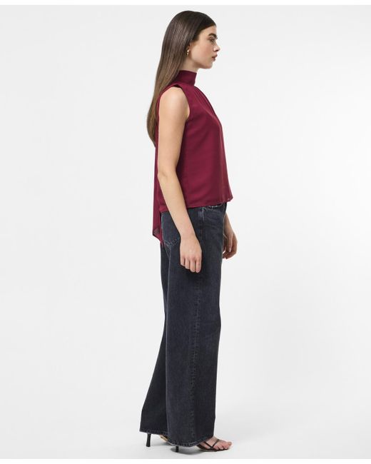 French Connection Red Fcuk Marina Chiffon Sleeveless Bow Top