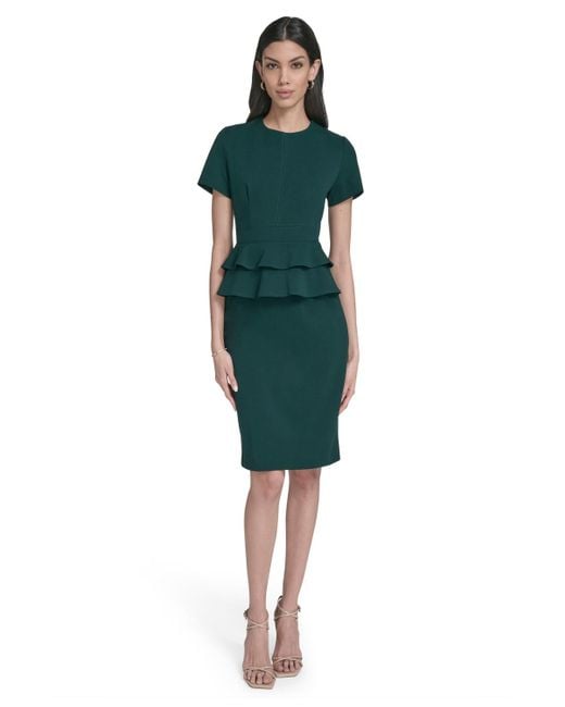 Calvin Klein Green Short Sleeve Peplum Sheath Dress