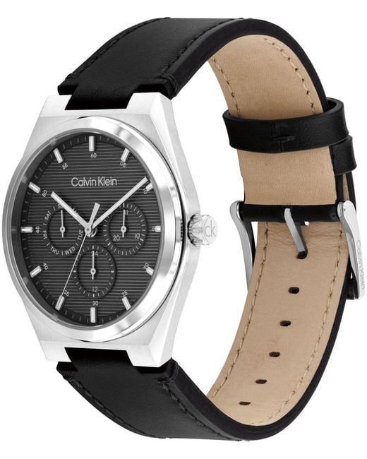 Calvin Klein Black Ck Motion Leather Strap Watch 39mm for men