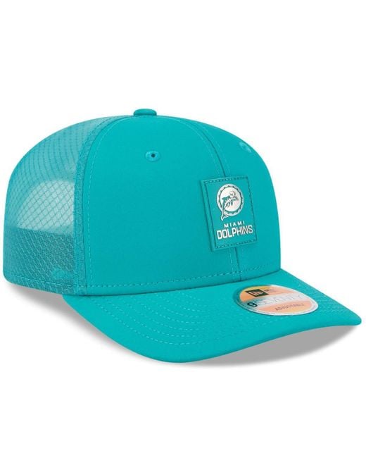 KTZ Blue Miami Dolphins 2025 Sideline Throwback 9seventy Trucker Adjustable Hat for men