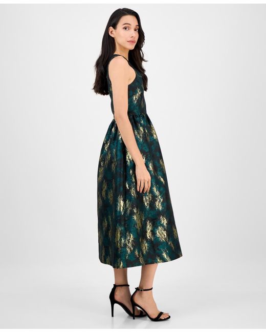 Anne Klein Women's Green Crisscross Sleeveless Midi Dress