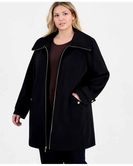 Michael Kors Blue Michael Plus Size Collared Zip-front Coat