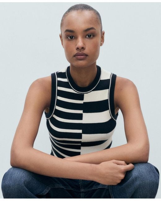 Mango Blue Striped Knit Top