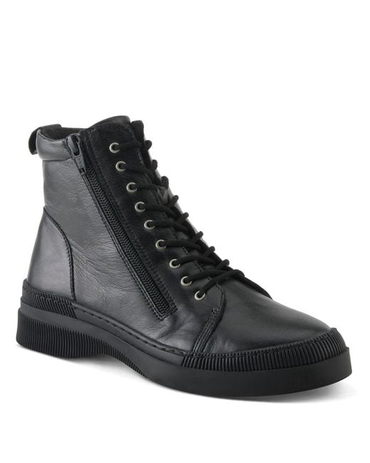 Spring Step Black Hoylein Leather Combat-style Boot