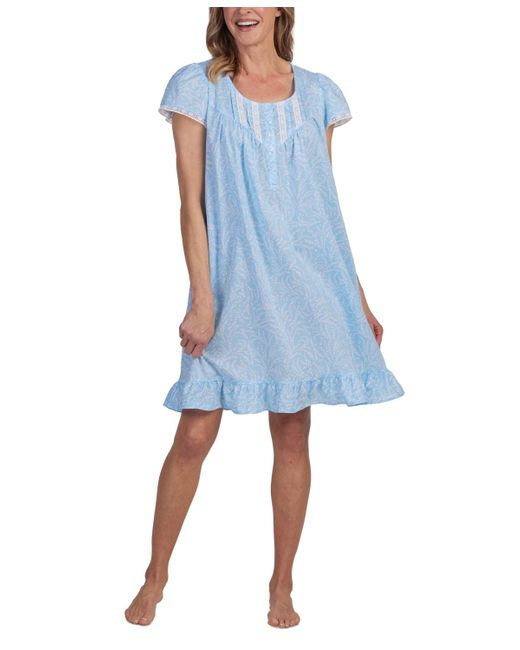 Miss Elaine Blue Cotton Lace-trim Nightgown