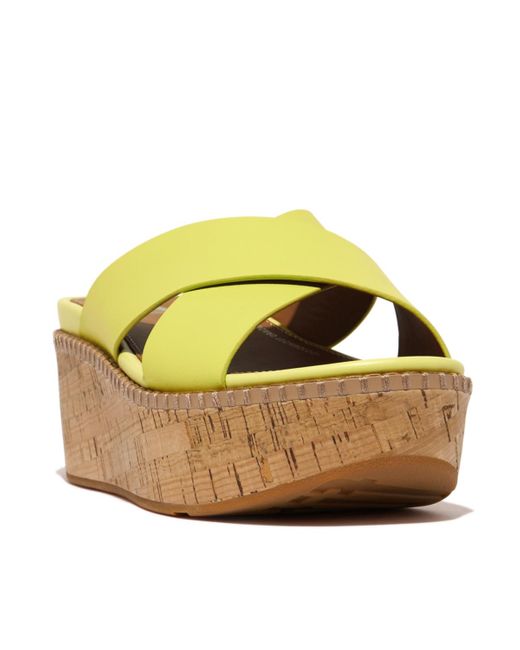Fitflop Metallic Eloise Leather Or Cork Wedge Cross Slides