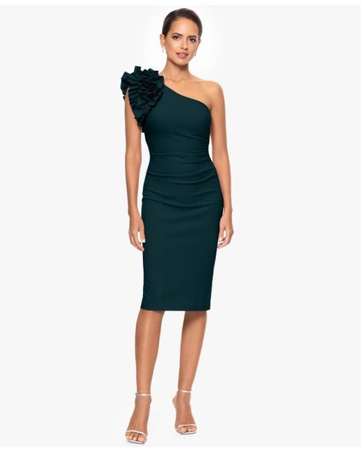 Xscape Blue One-shoulder Sheath Dress