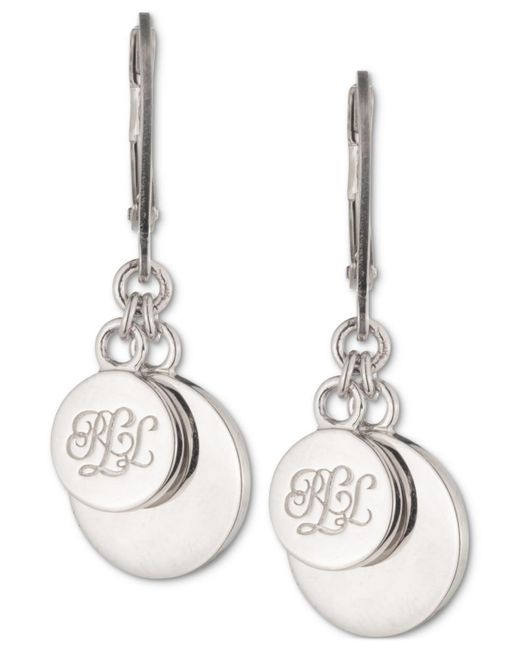 Ralph Lauren Metallic Sterling Silver Script Coin Drop Earrings
