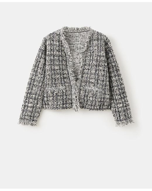 Mango Gray Oversized Tweed Jacket