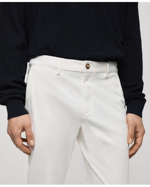 Mango White Cotton Tapered Crop Pants for men