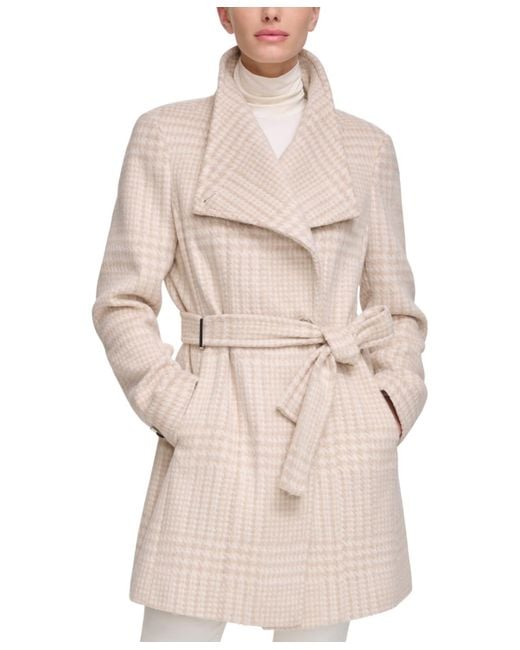 Calvin Klein Natural Asymmetrical Belted Wrap Coat, Created For Macy's