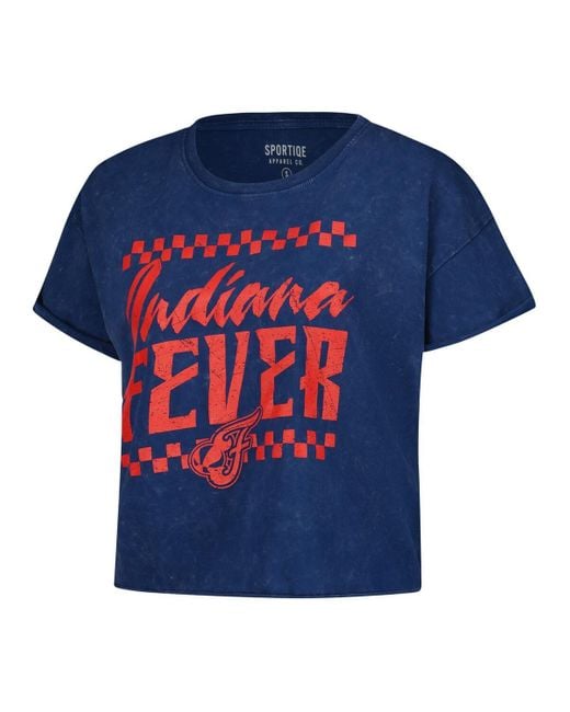 Sportiqe Blue Indiana Fever Rock N Roll Collection Gwen Mineral Wash Cropped T-shirt