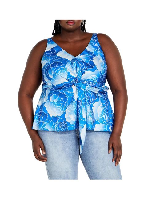 City Chic Blue Plus Size Serena Print Top