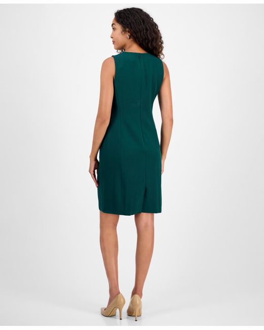 Kasper Green Sleeveless Multi-seam Sheath Dress