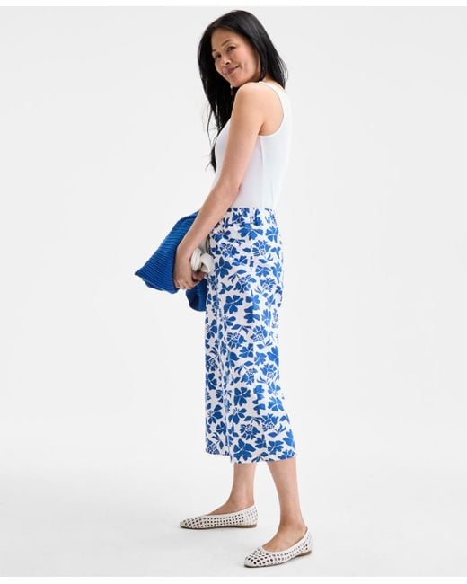 Style & Co. Blue Printed Cotton Pull-on Cropped Pants