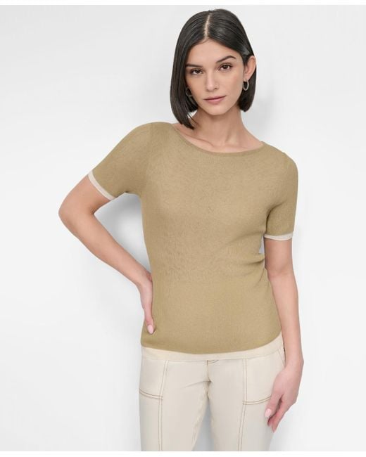DKNY Natural Contrast-trim Layered-look Sweater