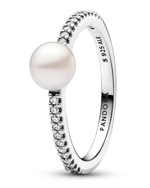 Pandora White Sterling Timeless Treated Freshwater Cultured Pearl Pave Ring