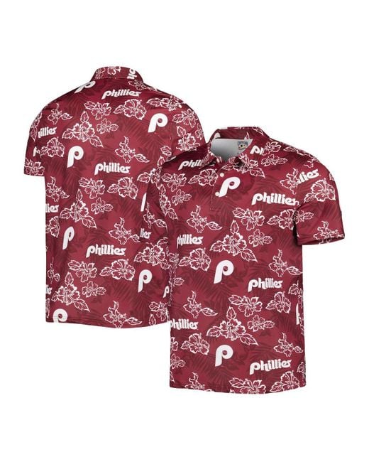 Reyn Spooner Red Burgundy Philadelphia Phillies Cooperstown Collection Puamana Print Polo Shirt for men