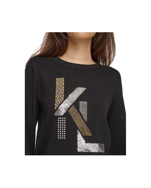 Karl Lagerfeld Embellished Logo-graphic Sweater in Black | Lyst