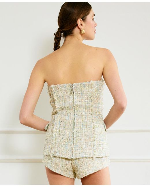 Line & Dot Multicolor Clover Tweed Strapless Top