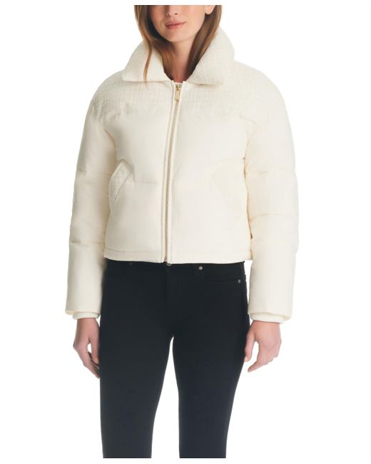 Kate Spade Cropped Tweed Puffer Coat in White Lyst