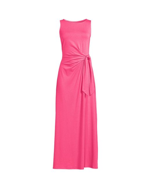 Lands' End Pink Sleeveless Tie Waist Maxi Dress