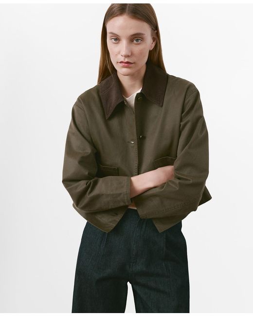 Mango Green Contrasting Collar Denim Barn Jacket