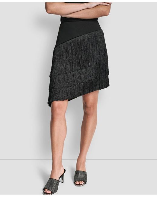 DKNY Black High-low Fringe Detail Skirt