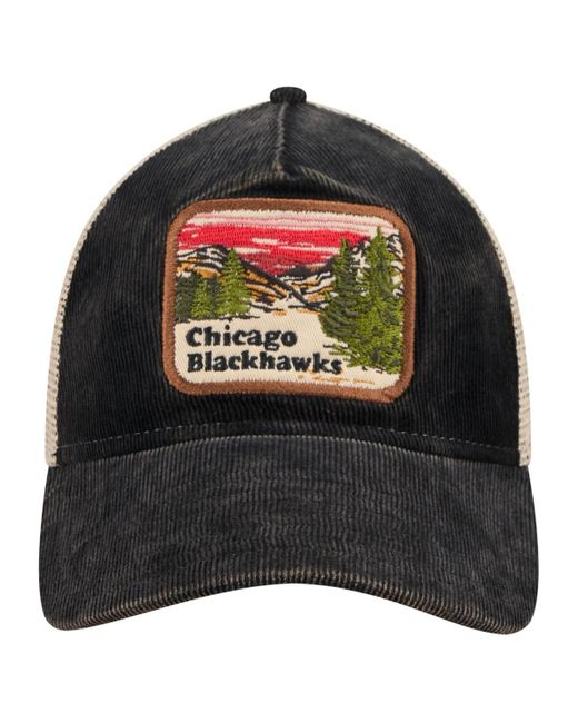 KTZ Black/cream Chicago Blackhawks Vintage Landscape 9twenty A-frame Adjustable Trucker Hat for men