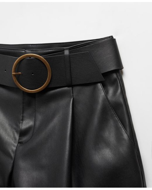 Mango Black Leather Effect Belt Shorts