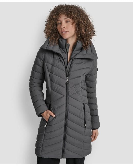 DKNY Gray Bibbed Packable Puffer Coat