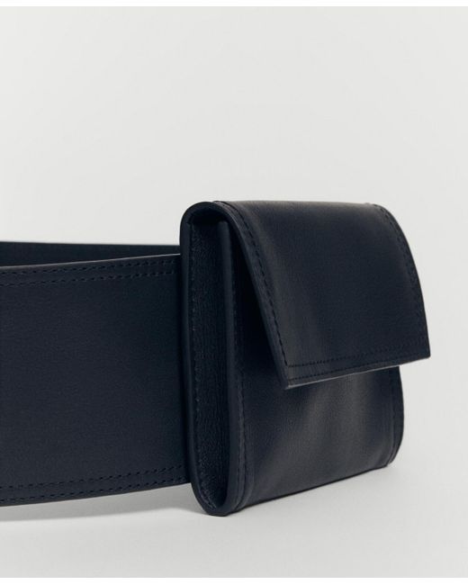 Mango Blue Belted Leather Fanny Pack