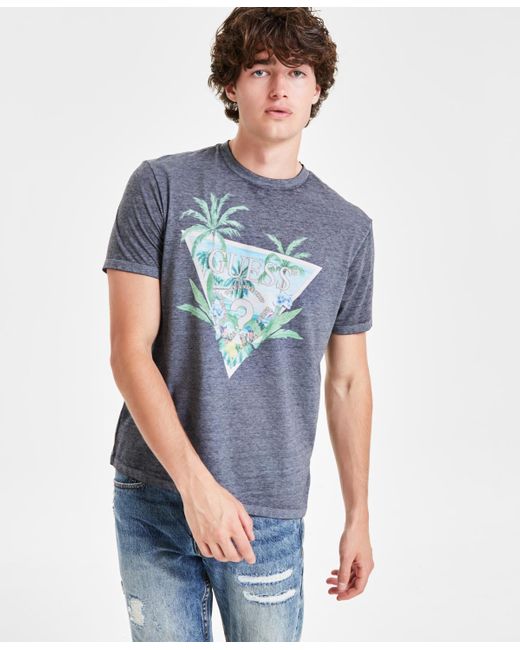 Guess Blue Triangle Palm Tree Logo Graphic T-shirt for men